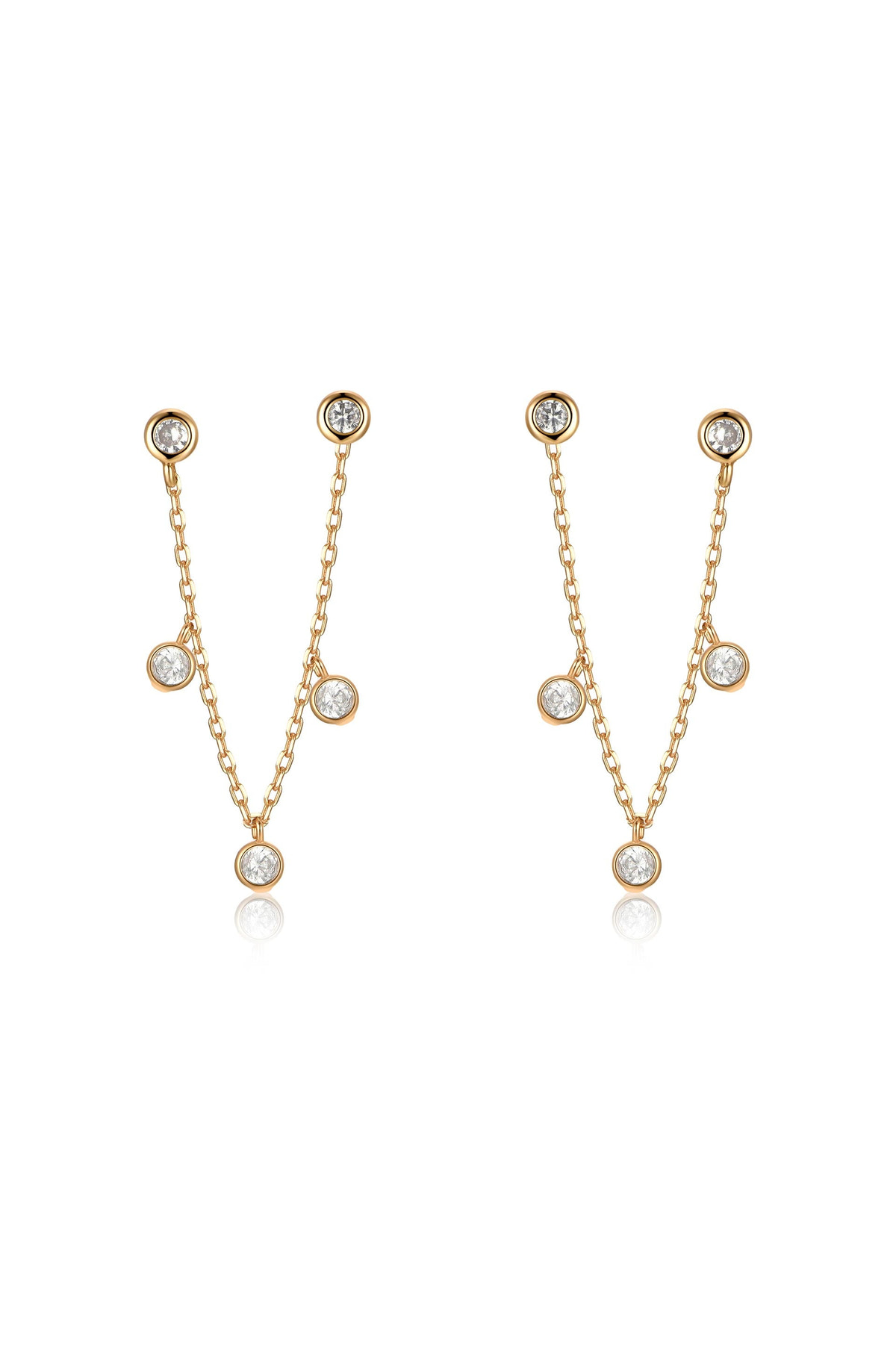 Double Piercing Multi-Crystal Dangle Earrings