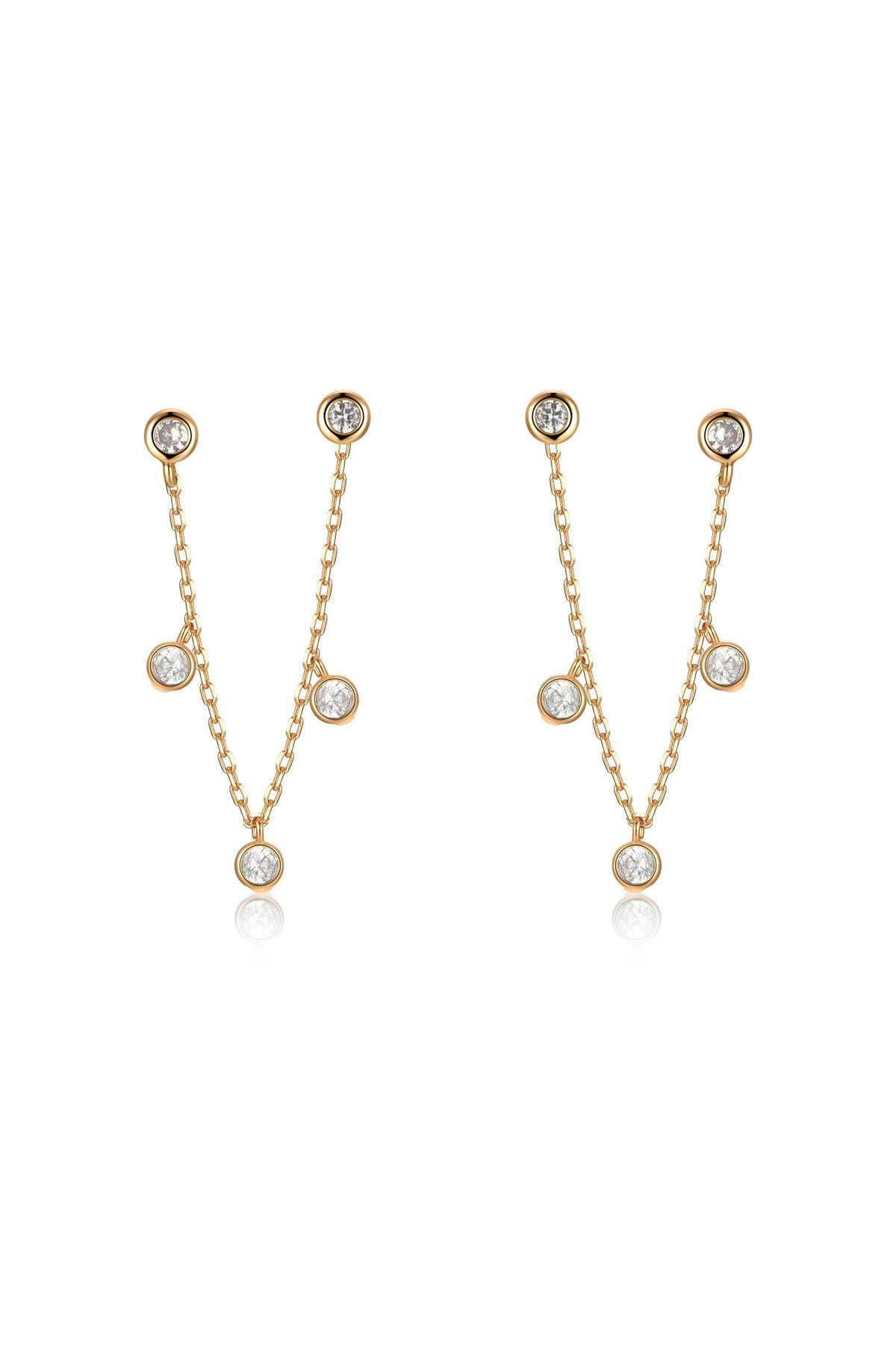 Double Piercing Multi-Crystal Dangle Earrings