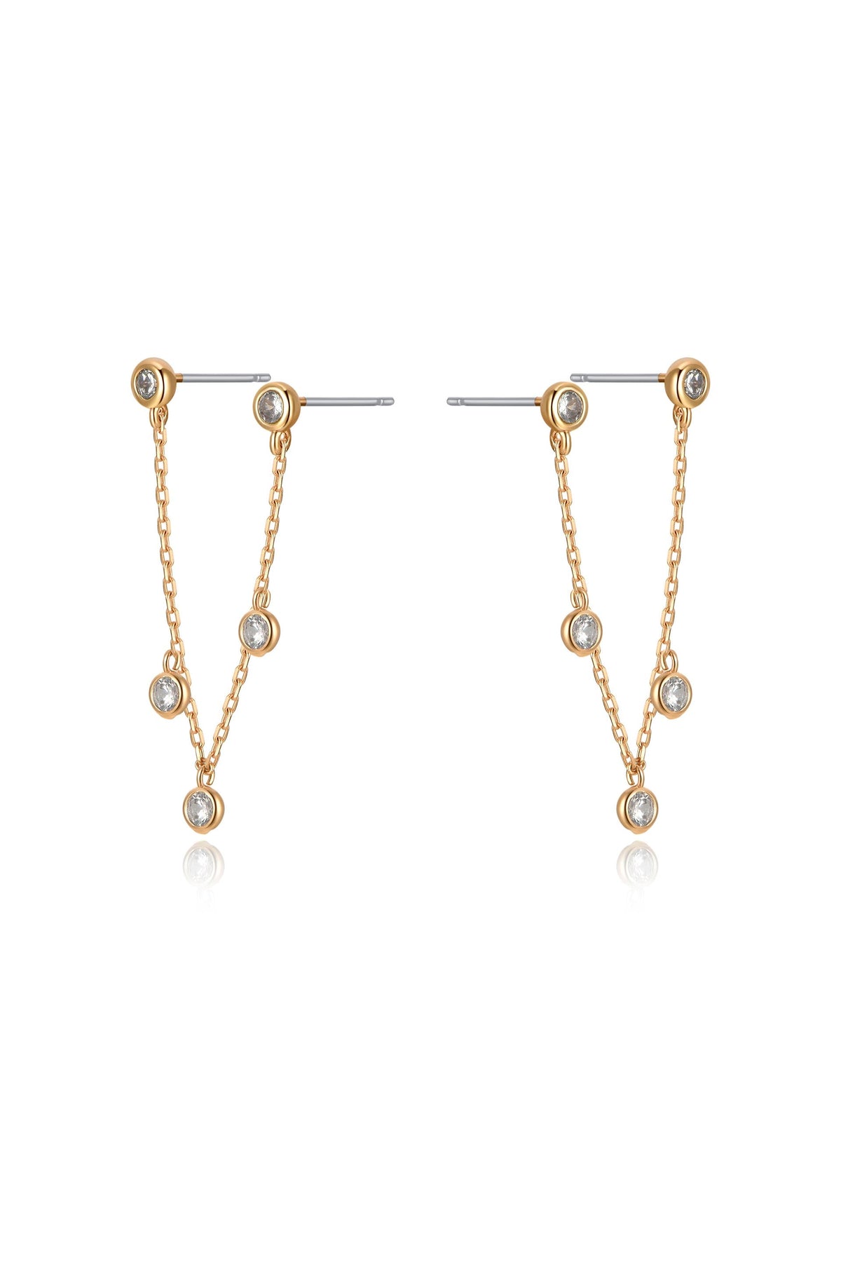 Double Piercing Multi-Crystal Dangle Earrings