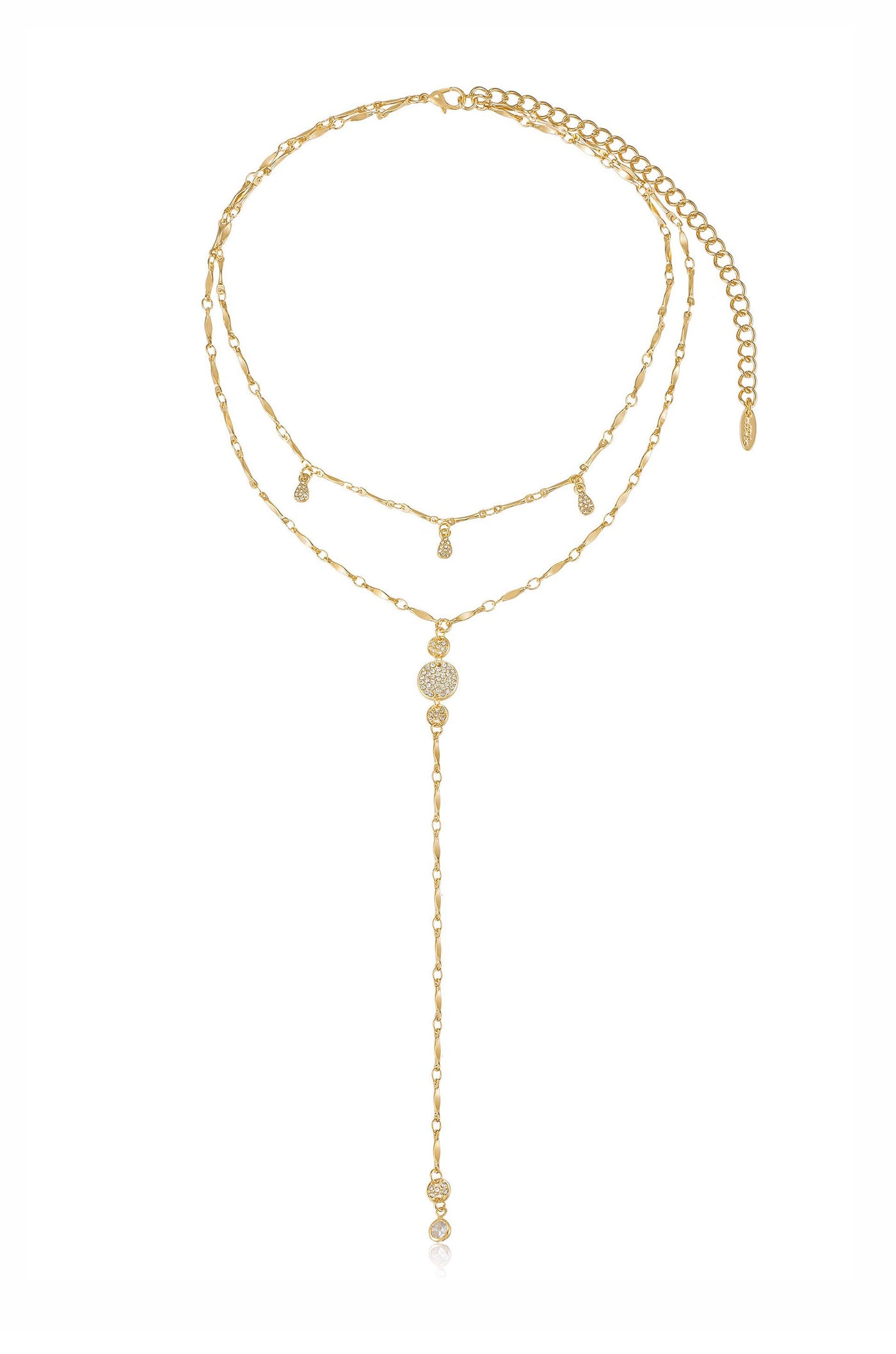 Carmine Layered Crystal Lariat Necklace
