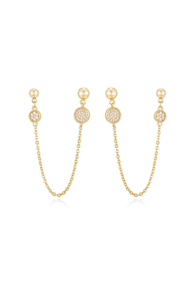 Double Piercing Chain Drop Earrings