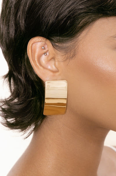 Rectangle Metal Stud Statement Earrings