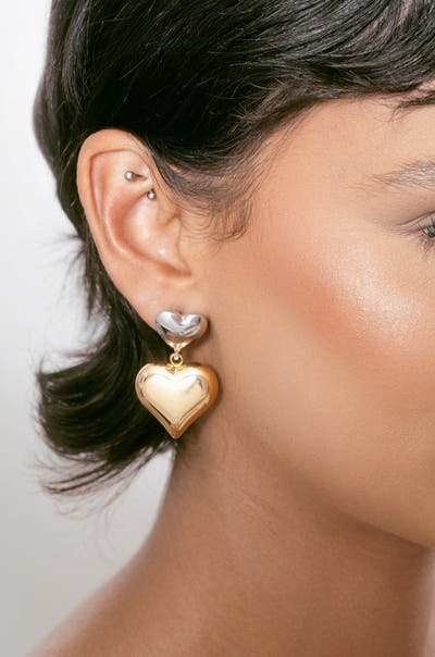 Mixed Metal Heart Statement Earrings