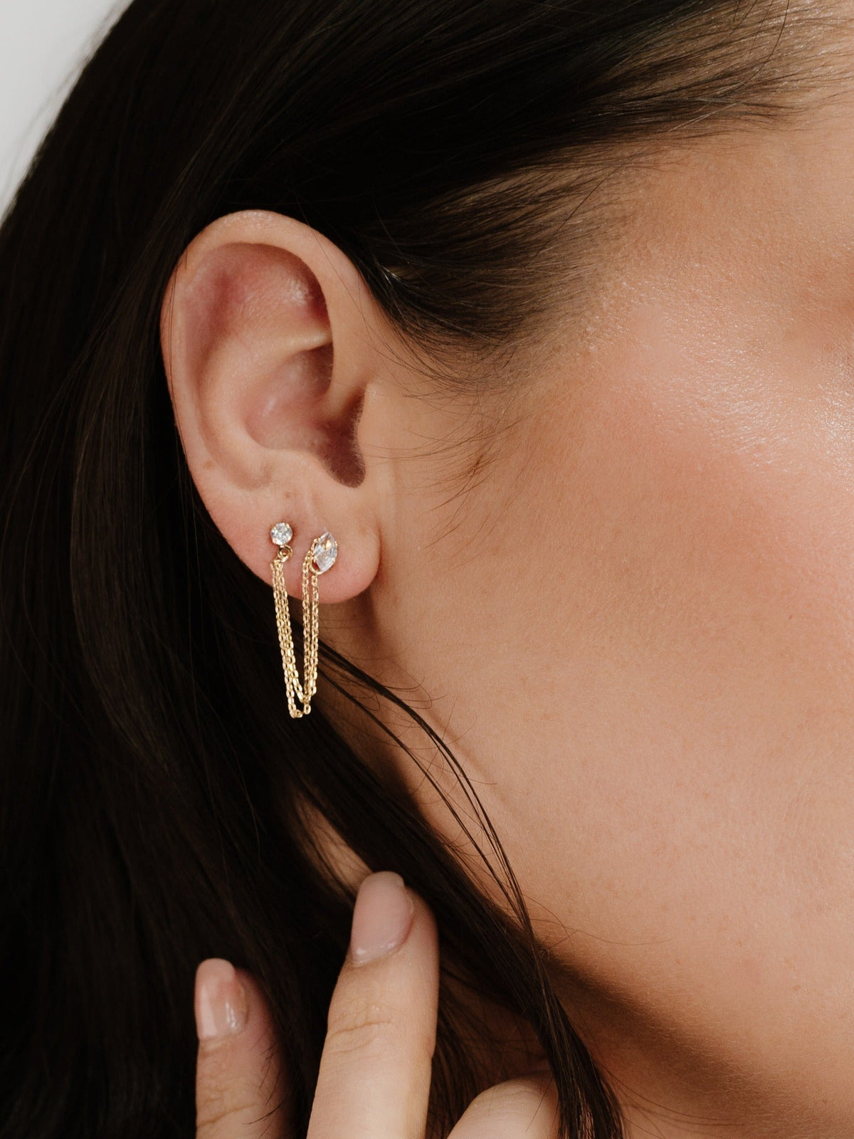 Double Piercing Chain Dangle Earrings