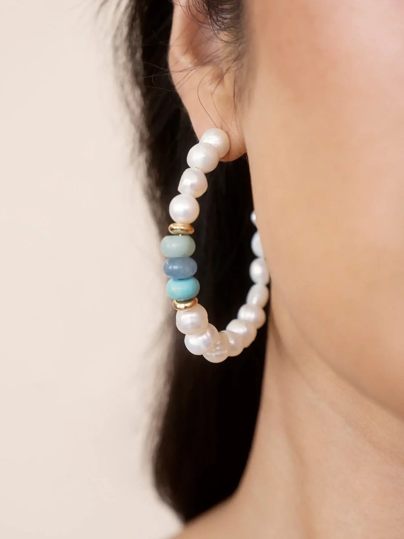 Beach Day Pearl and Gemstone Hoop Earrings