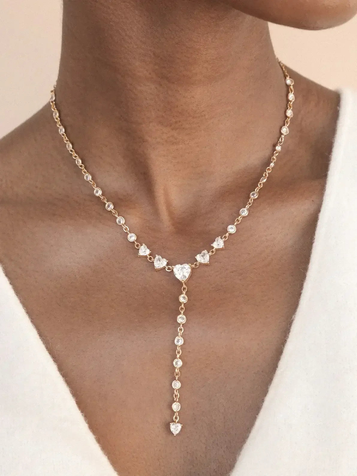 Queen of Hearts Crystal Lariat Necklace