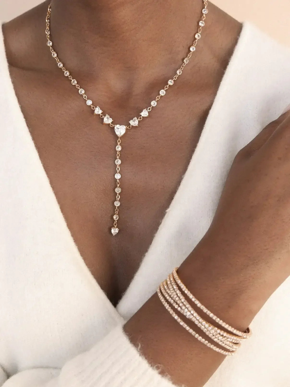 Queen of Hearts Crystal Lariat Necklace