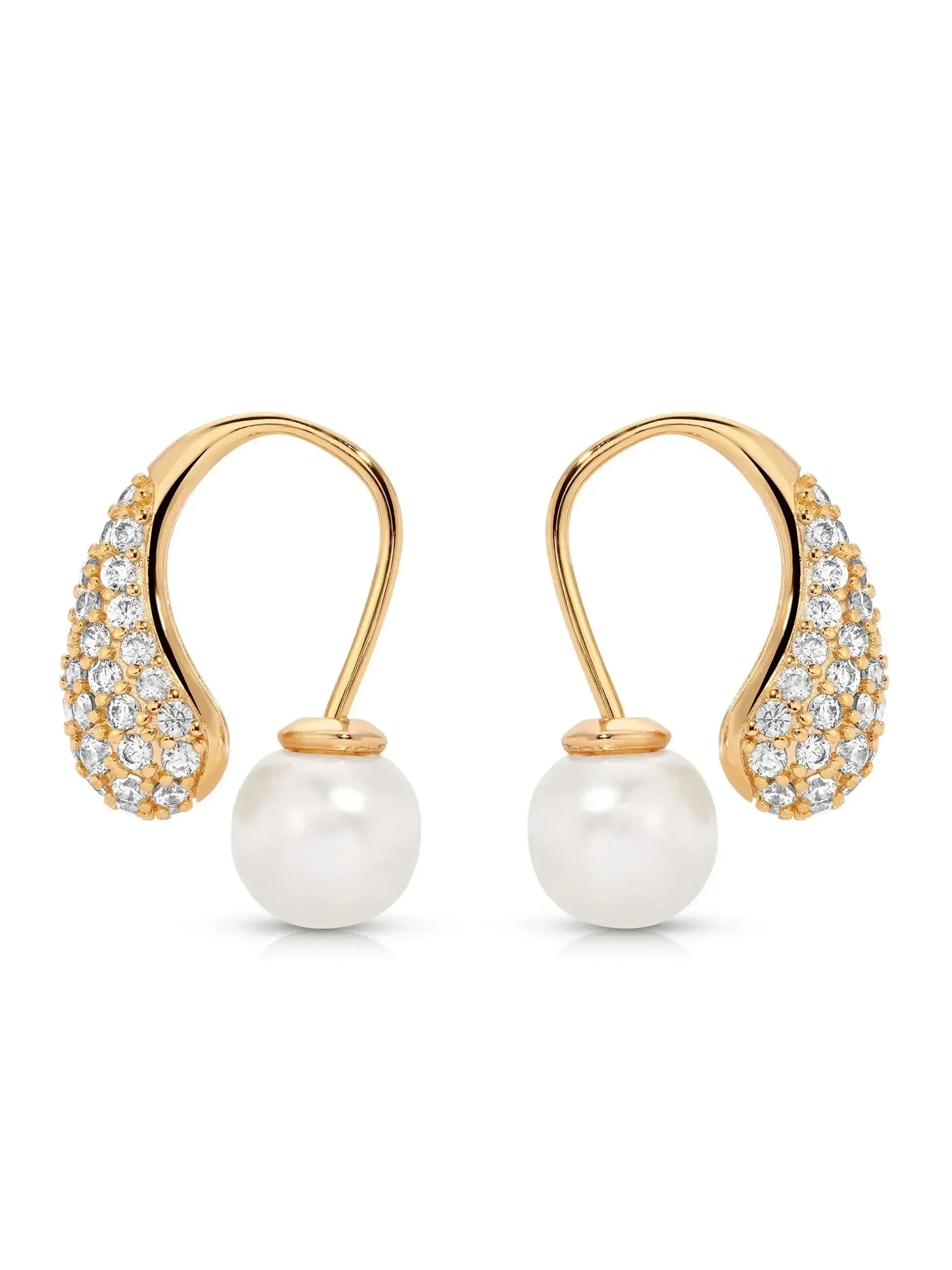 Hooked Pavé and Pearl Earrings