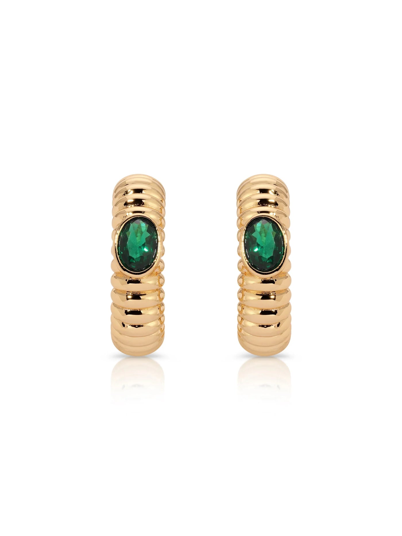Ribbed Emerald Large Hoops