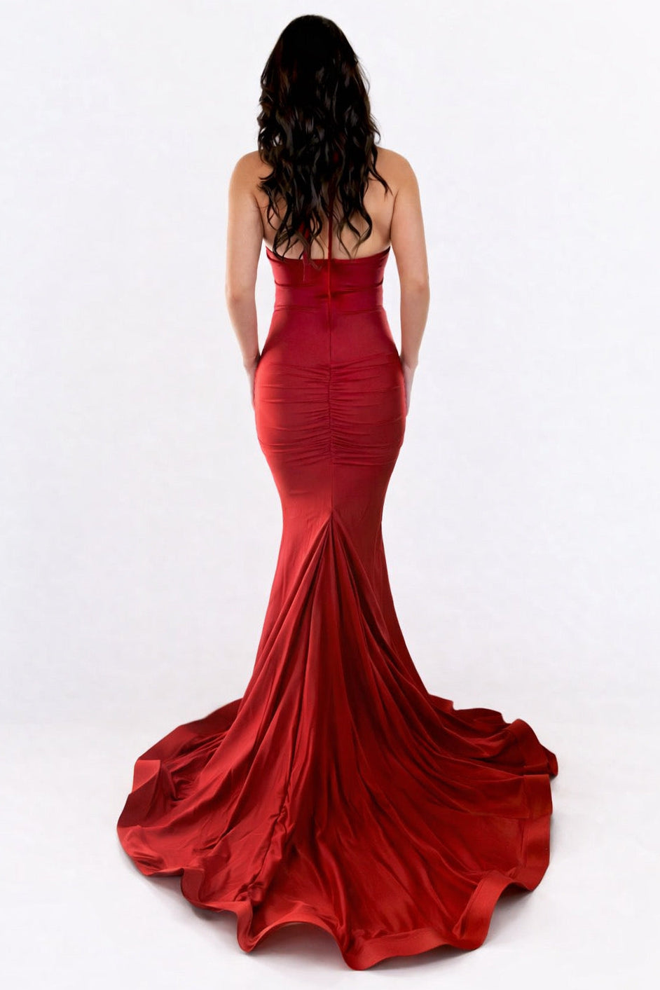 Red evening gown on a white background