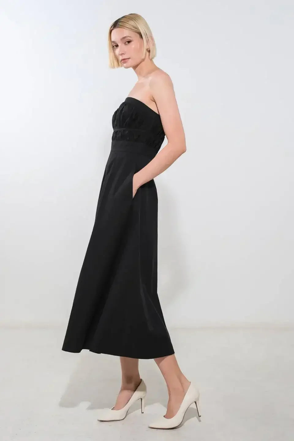 MYSTIC MIDI DRESS - STRAPLESS COTTON DRESS