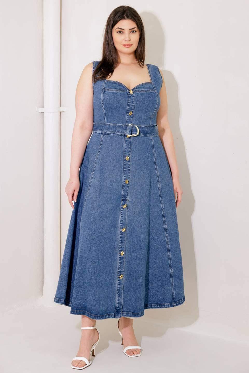 PRETTIEST BEHAVIOR DENIM MIDI DRESS