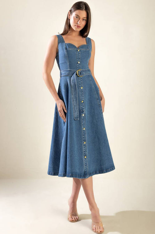 PRETTIEST BEHAVIOR DENIM MIDI DRESS
