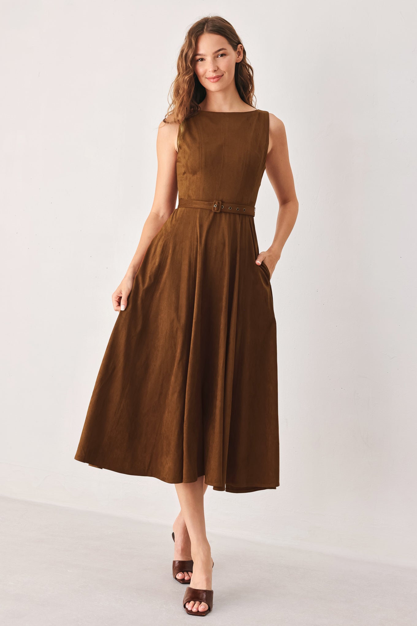 AMBER TOBACCO - FAUX SUEDE MIDI DRESS