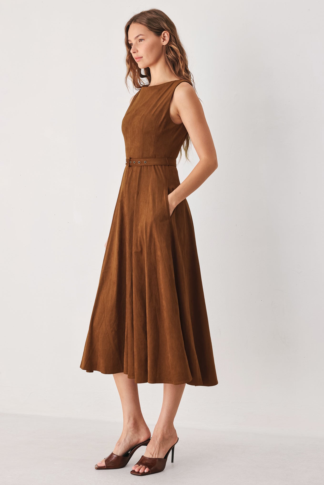 AMBER TOBACCO - FAUX SUEDE MIDI DRESS
