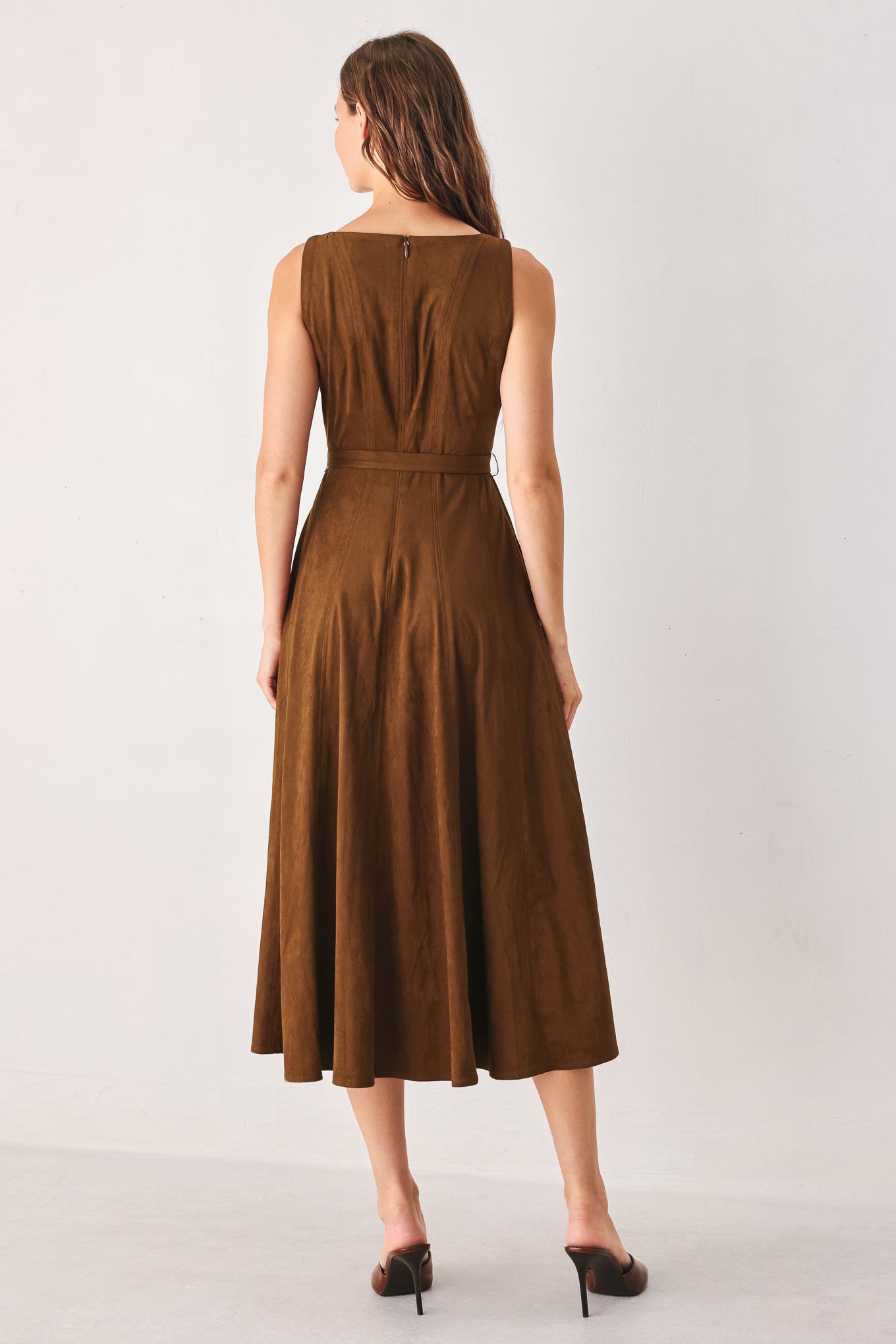 AMBER TOBACCO - FAUX SUEDE MIDI DRESS