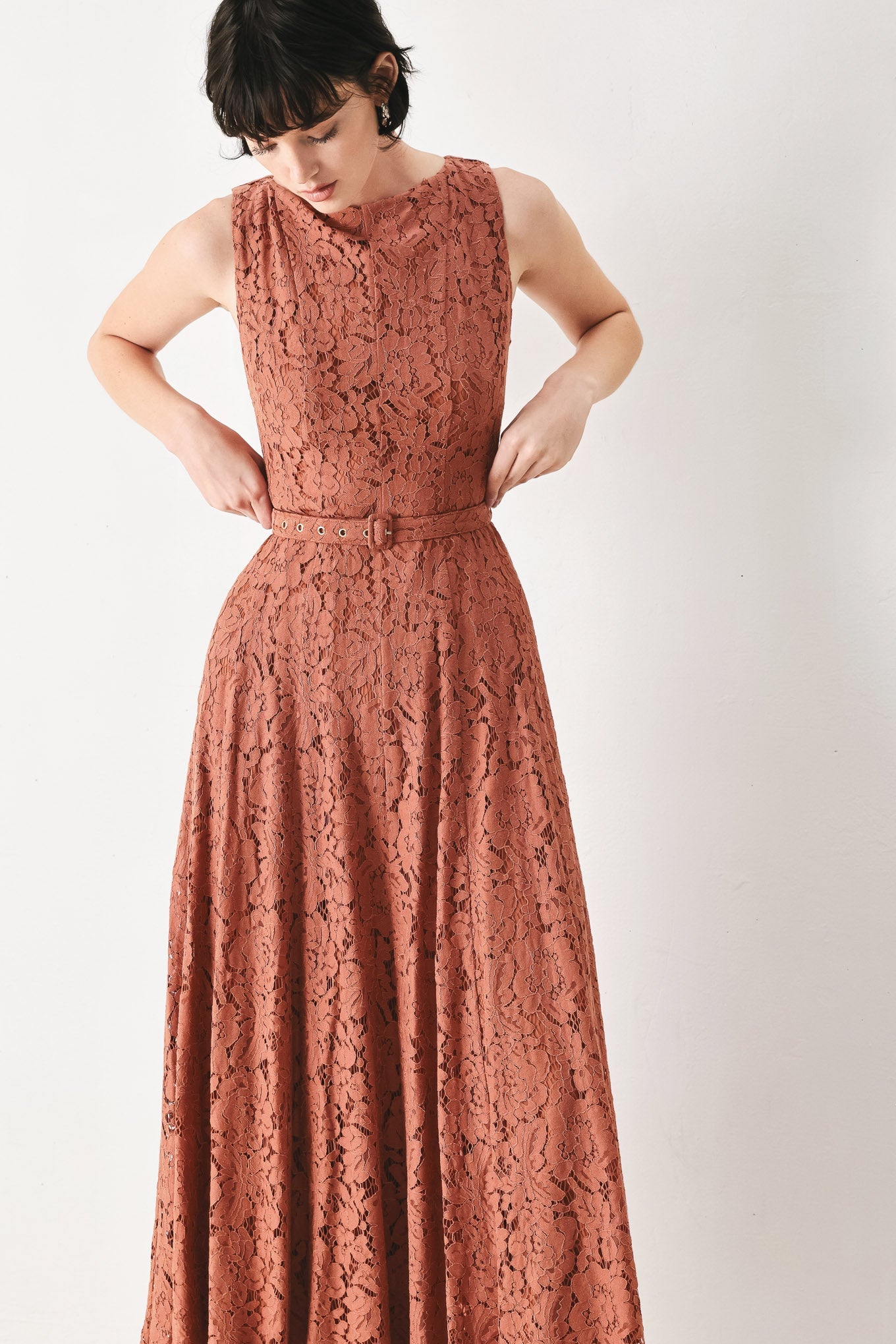 Lady Black Tie - True Romance Rust Lace Midi Dress - Size S Lady Black Tie - True Romance Rust Lace Midi Dress - Size S