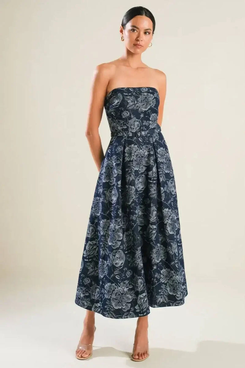 EVOLVING REFLECTIONS - JACQUARD DENIM MIDI DRESS