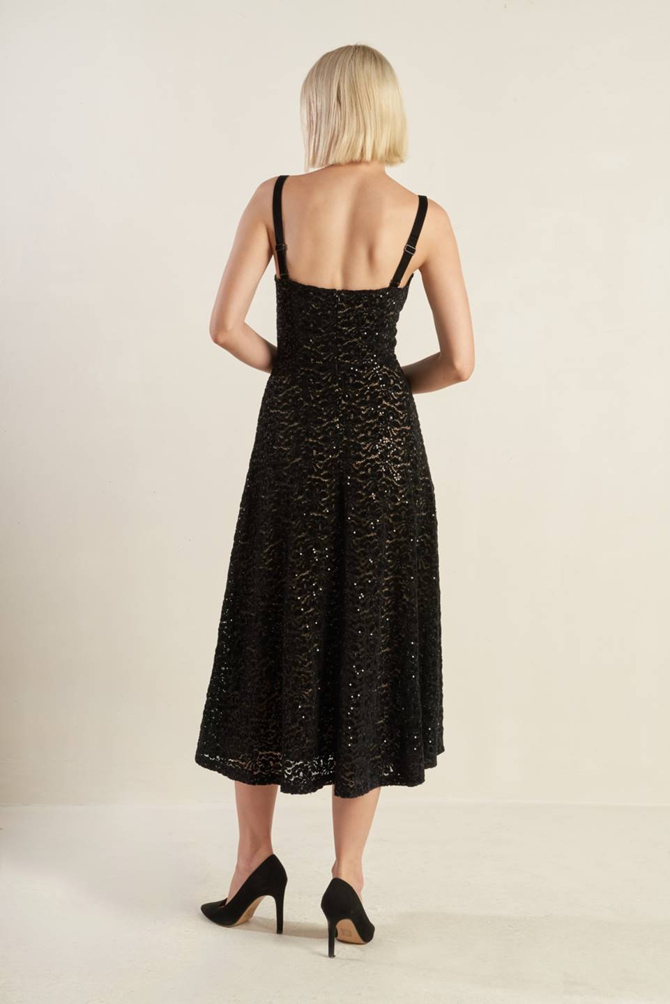Lady Black Tie - Tiffany Black Lace Midi Dress