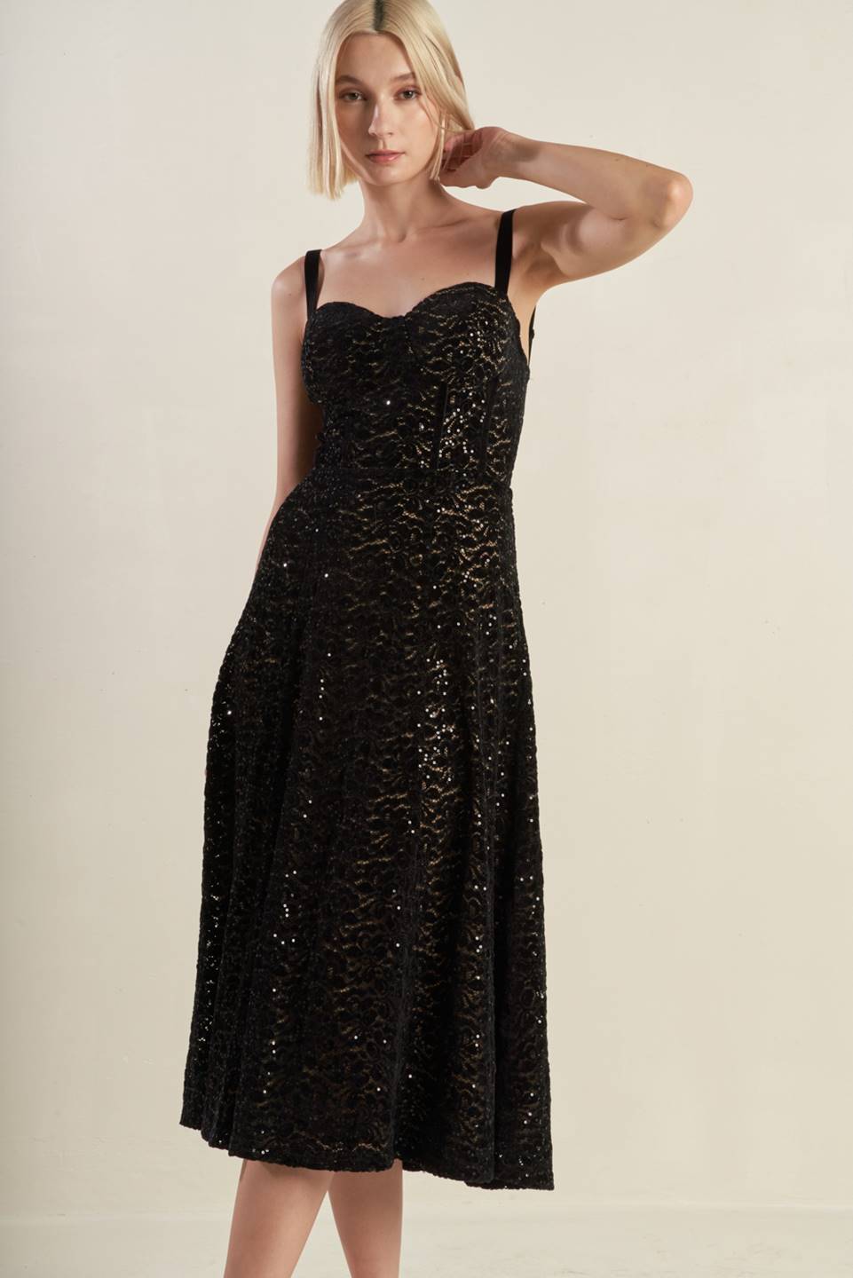 ROMANTIC LOVER EMBELLISHED WOVEN MIDI DRESS