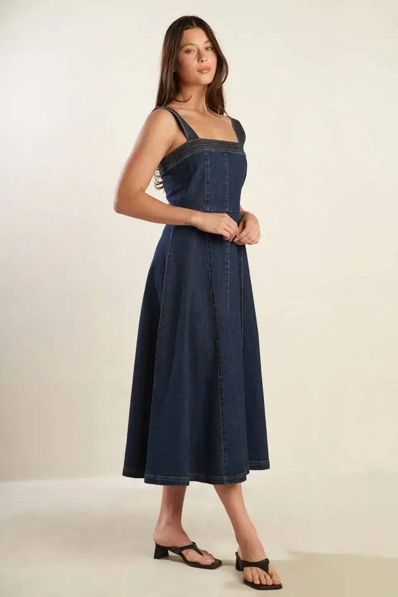 DOMINIQUE DARK DENIM MIDI DRESS