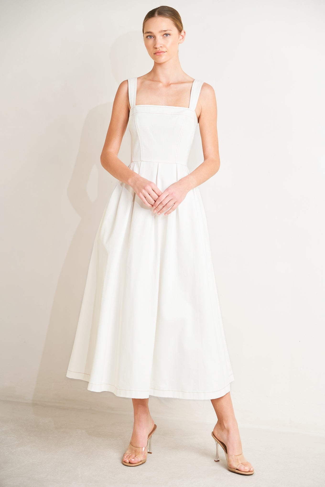 SERENE CHARM OFF WHITE MIDI DRESS
