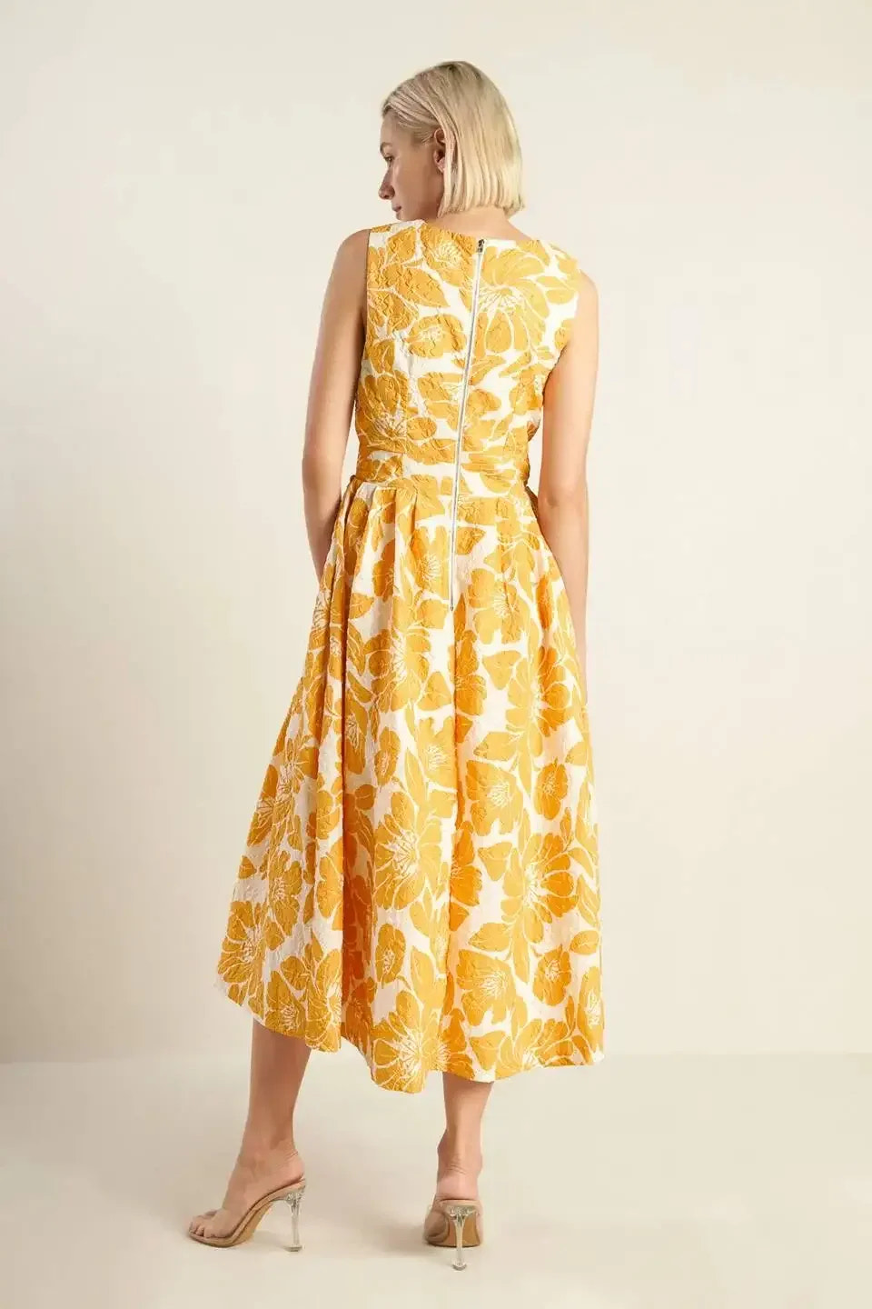 BOLD BLOOMS - MUSTARD YELLOW MIDI DRESS