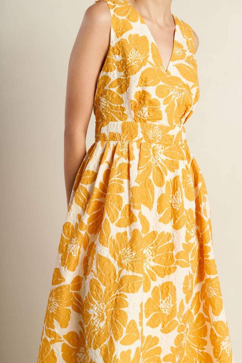 BOLD BLOOMS - MUSTARD YELLOW MIDI DRESS