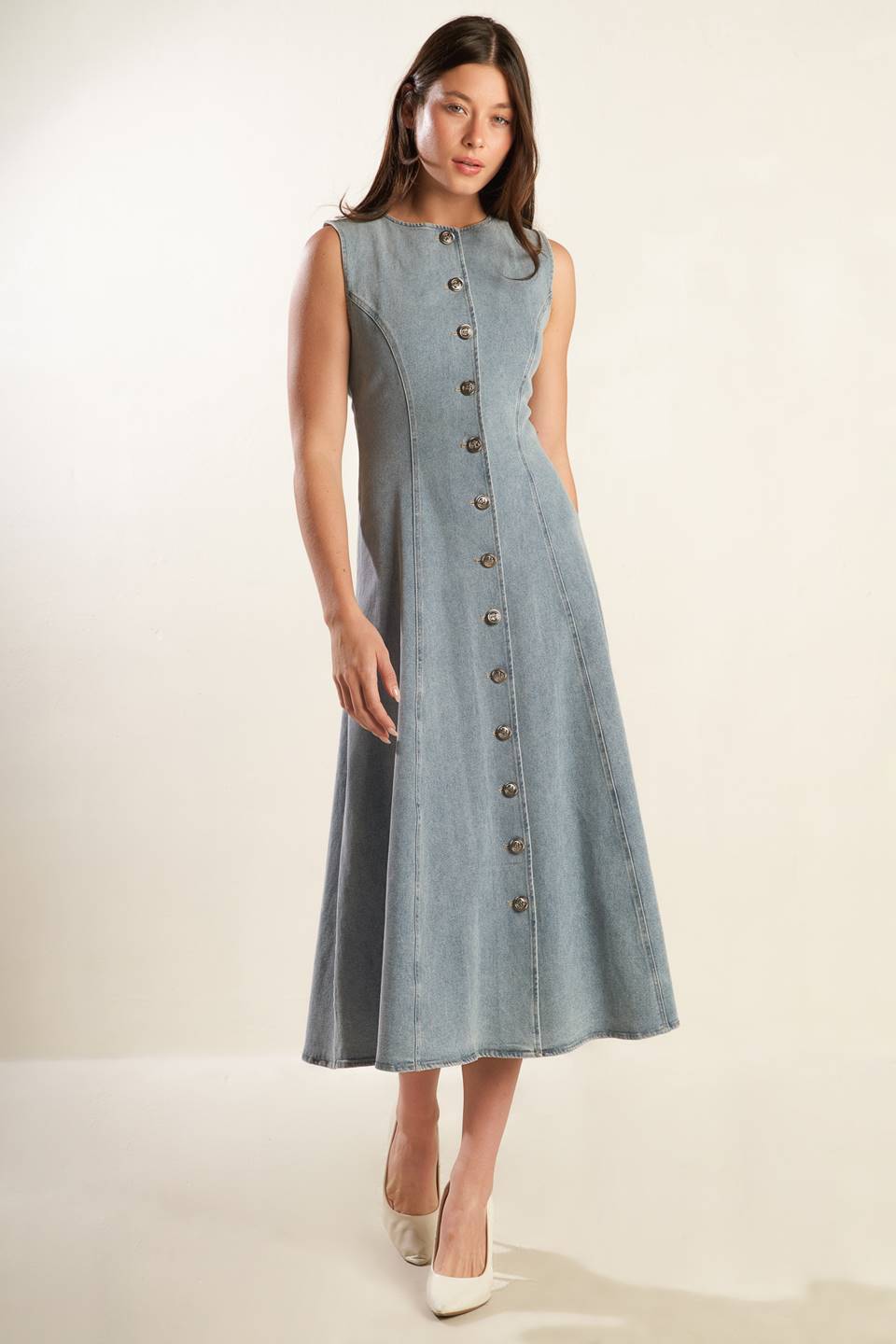ray denim midi dress Ray Denim Midi Dress-SUNLIGHT WASH / 4