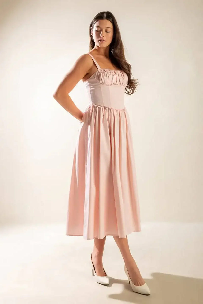 EASILY LOVED - RUCHED MIDI DRESS