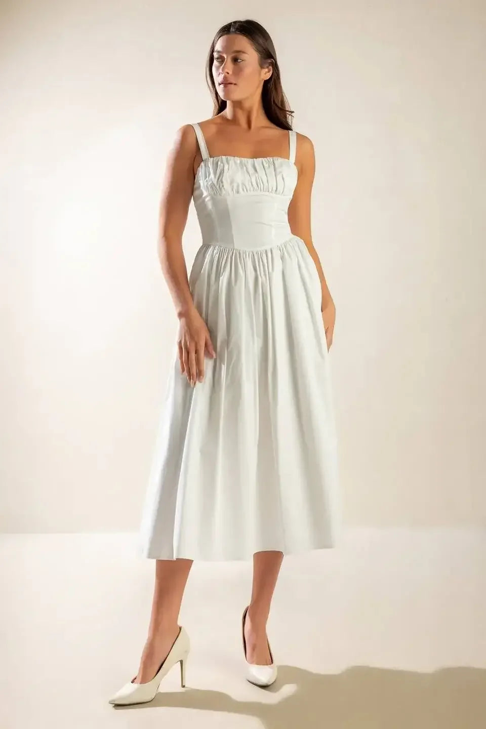 EASILY LOVED - RUCHED MIDI DRESS