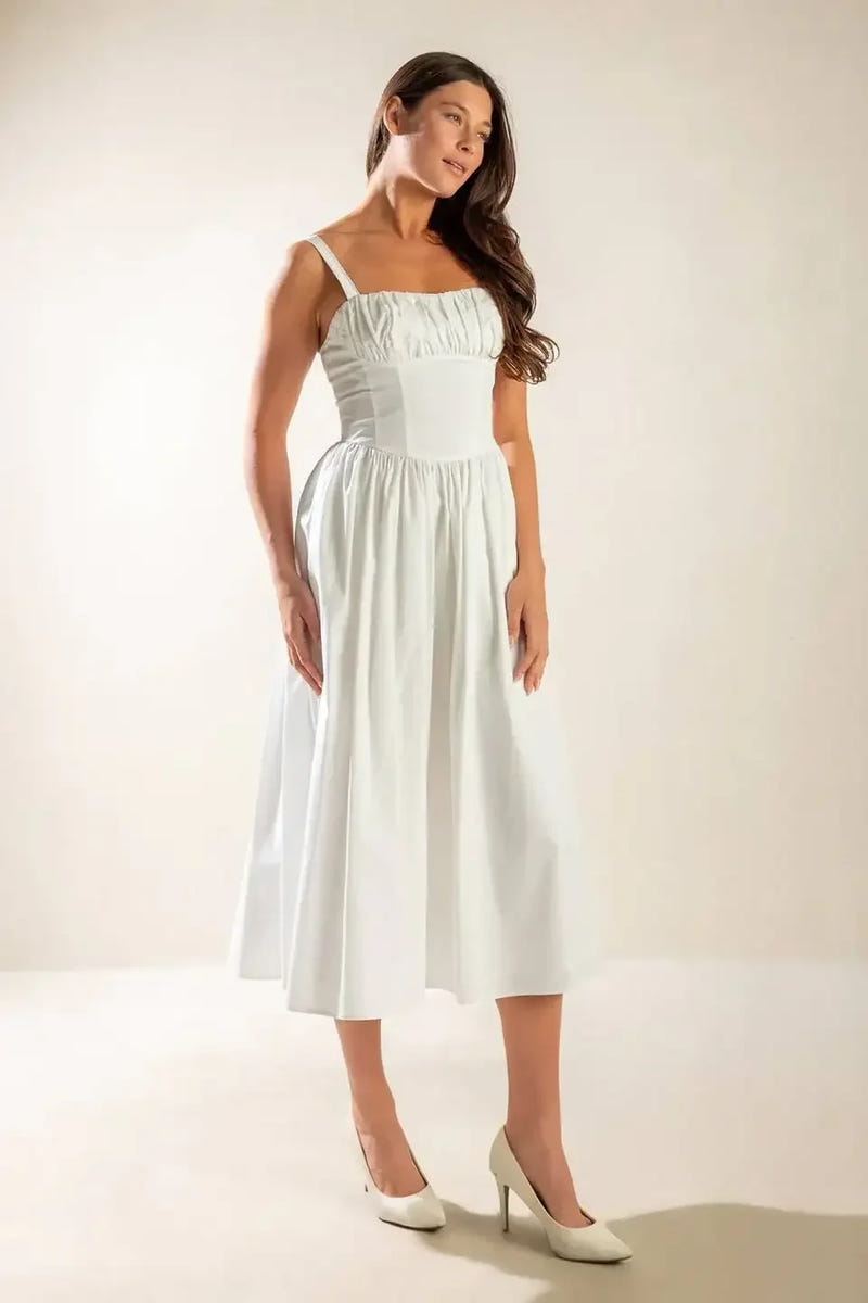 EASILY LOVED - RUCHED MIDI DRESS