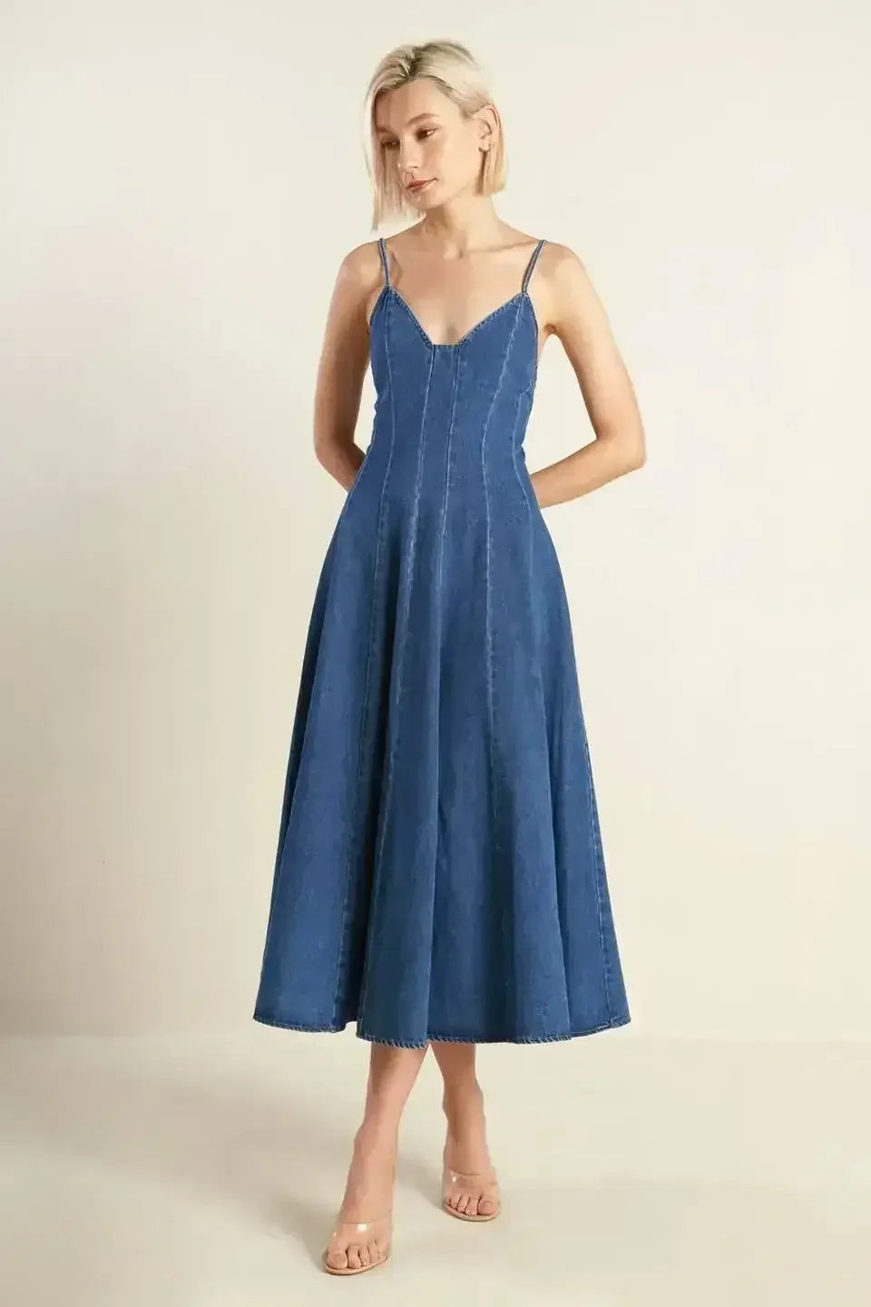 ROSEWOOD ROMANCE DENIM MIDI DRESS