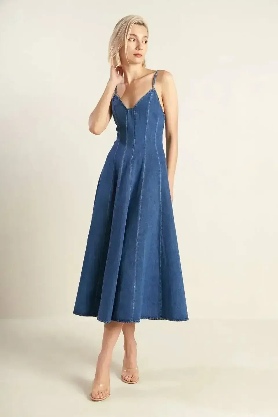 ROSEWOOD ROMANCE DENIM MIDI DRESS