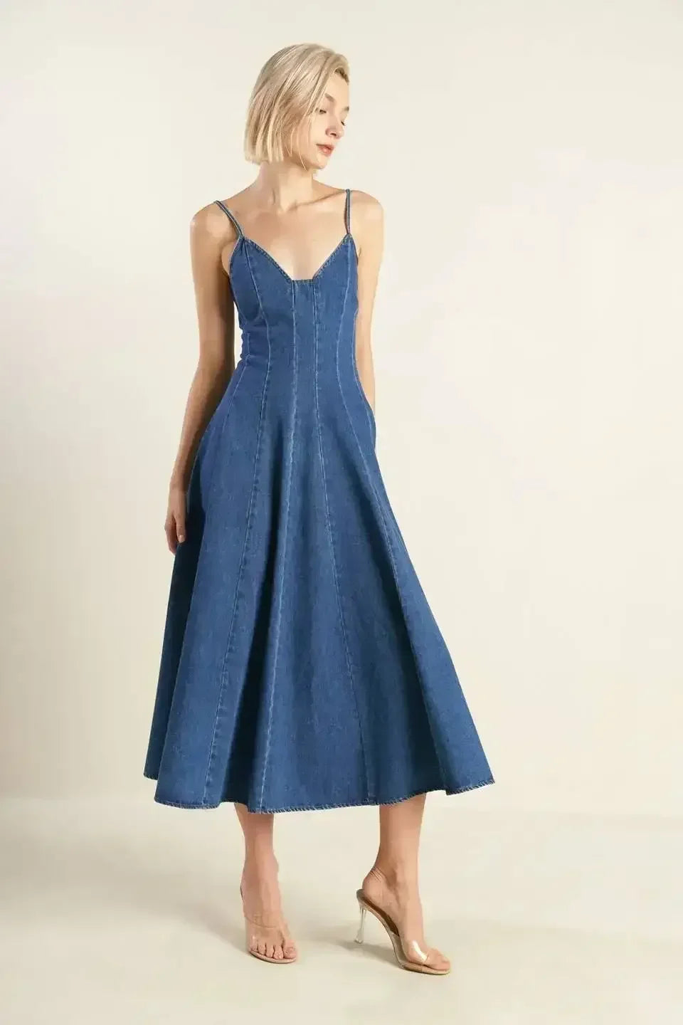 ROSEWOOD ROMANCE DENIM MIDI DRESS