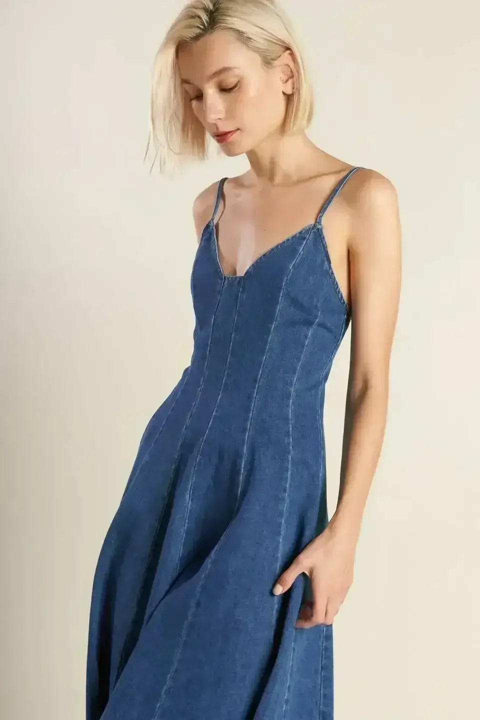 ROSEWOOD ROMANCE DENIM MIDI DRESS