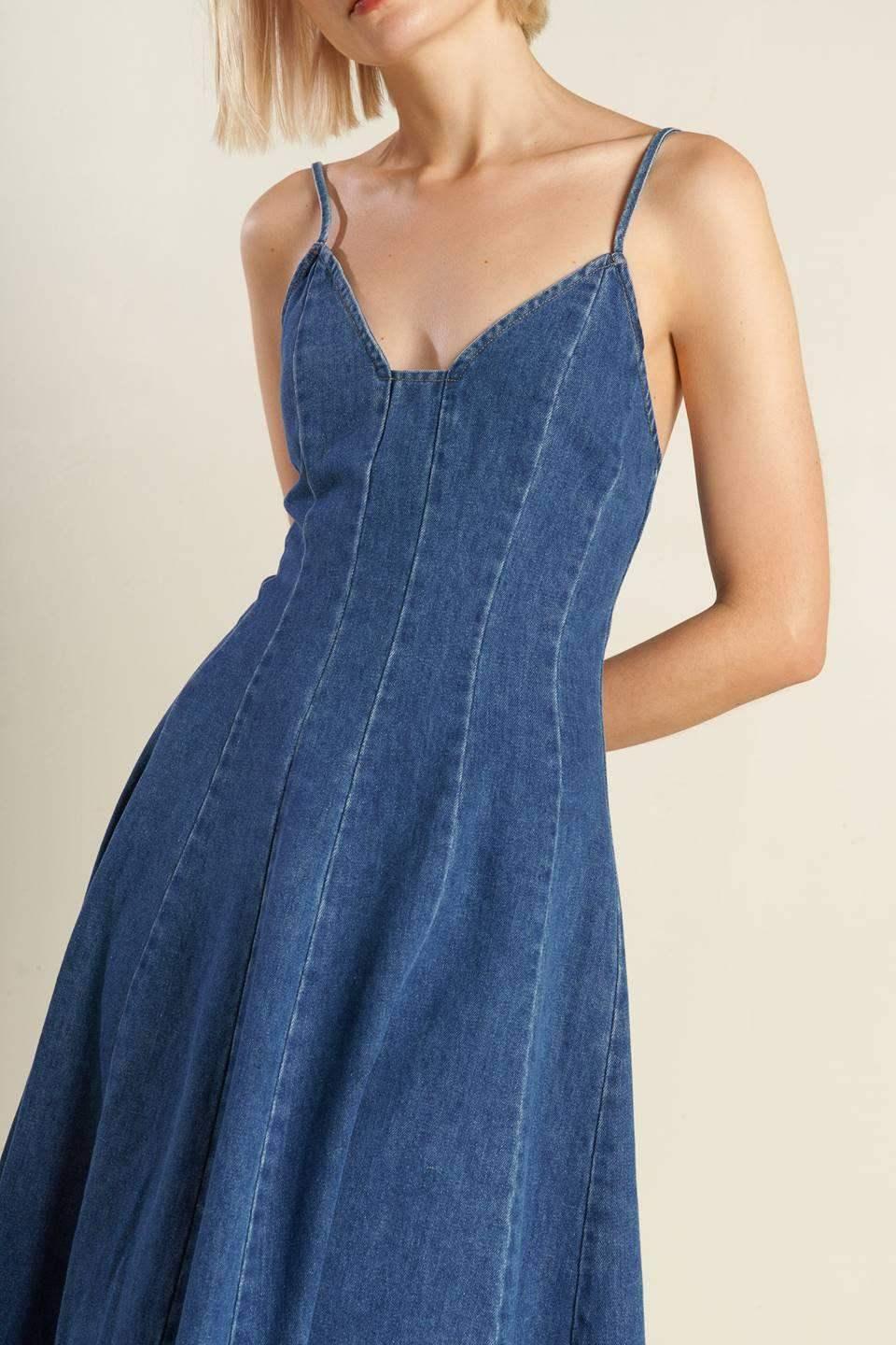 ROSEWOOD ROMANCE DENIM MIDI DRESS