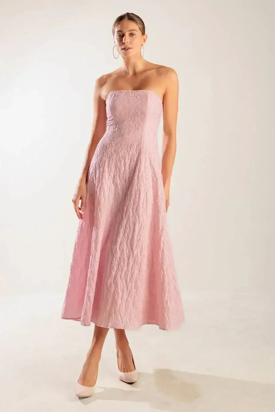 ROLL WITH IT LIGHT PINK MIDI DRESS