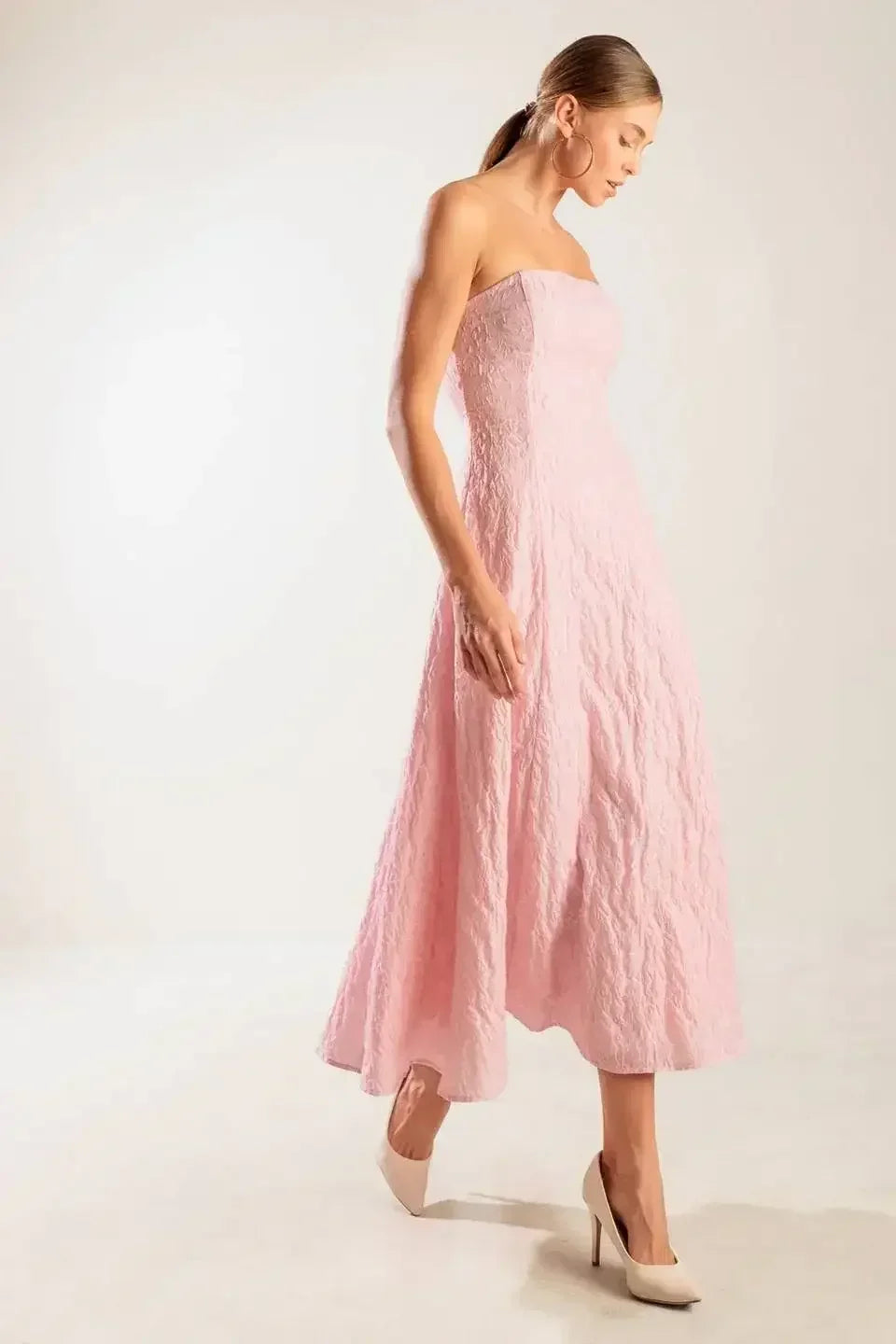ROLL WITH IT LIGHT PINK MIDI DRESS