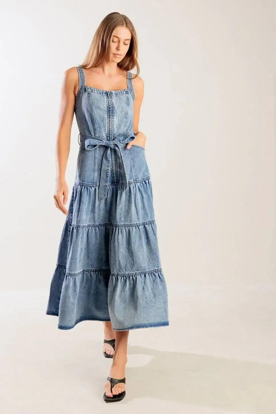 SUNSHINE STATE OF MIND INDIGO ZIP FRONT DENIM DRESS