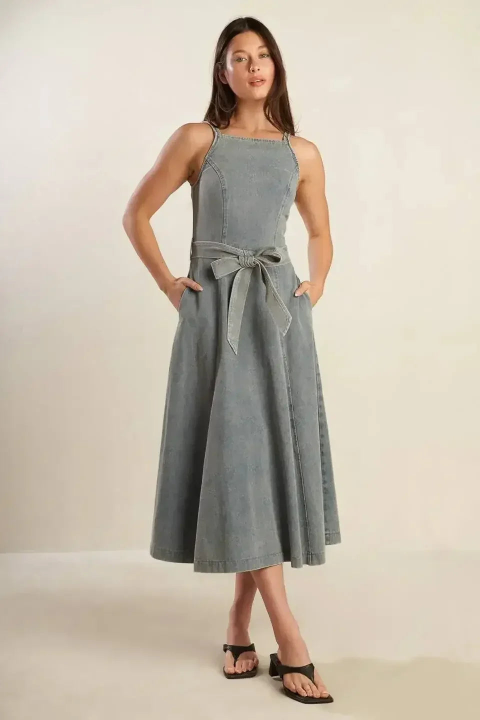 A DAY AT THE VINEYARD DENIM MIDI DRESS