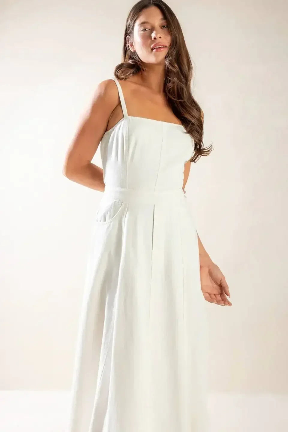 LET'S GO FOR A WALK - WHITE - LACE UP BACK MIDI DRESS
