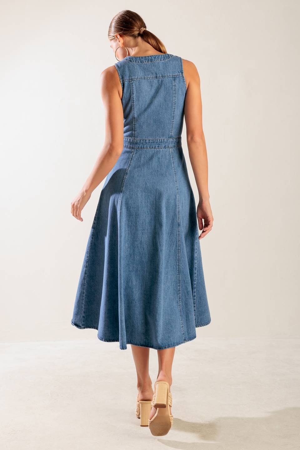 Lady Black Tie - The Journey Begins Blue Denim Midi Dress - Size L Lady Black Tie - The Journey Begins Blue Denim Midi Dress - Size L