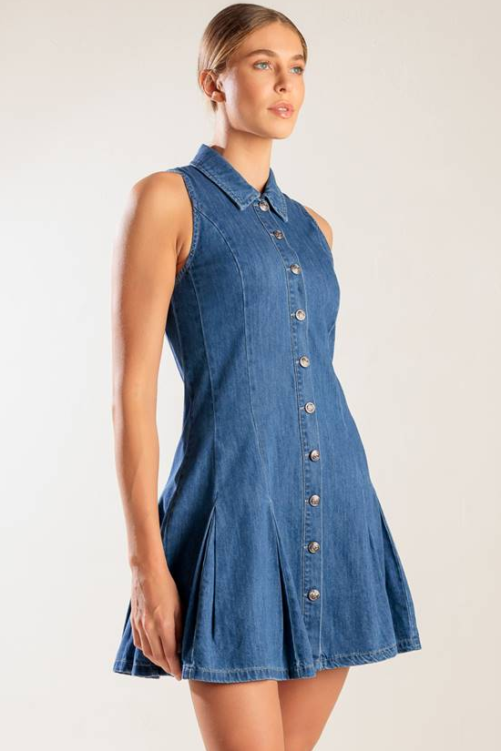 WHERE I WANT TO BE - BUTTON FRONT DENIM MINI DRESS