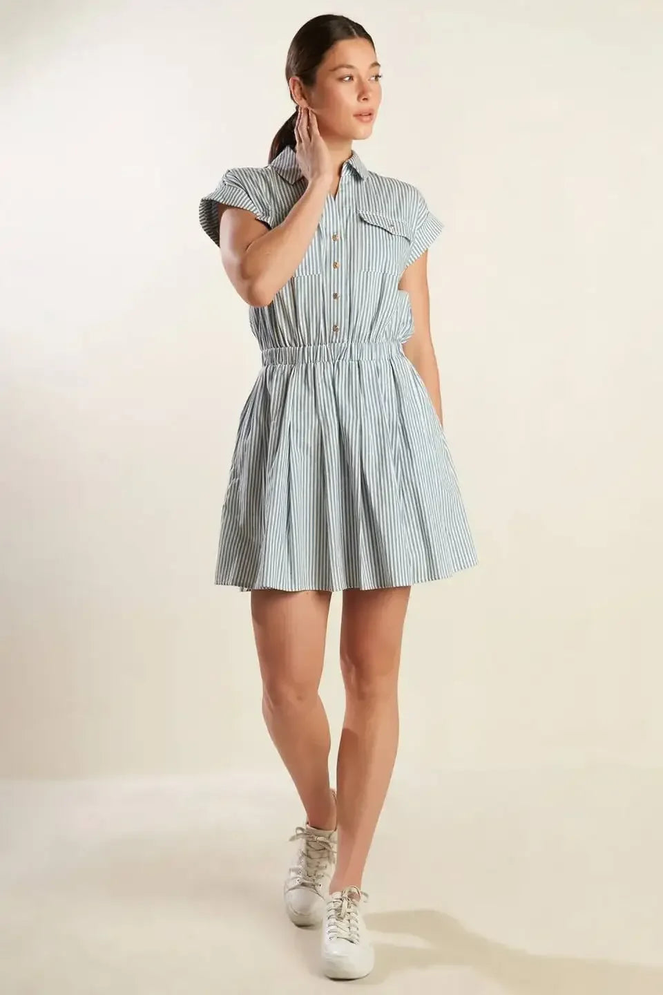 HARBOR DAYS - BLUE STRIPE MINI DRESS WITH POCKETS