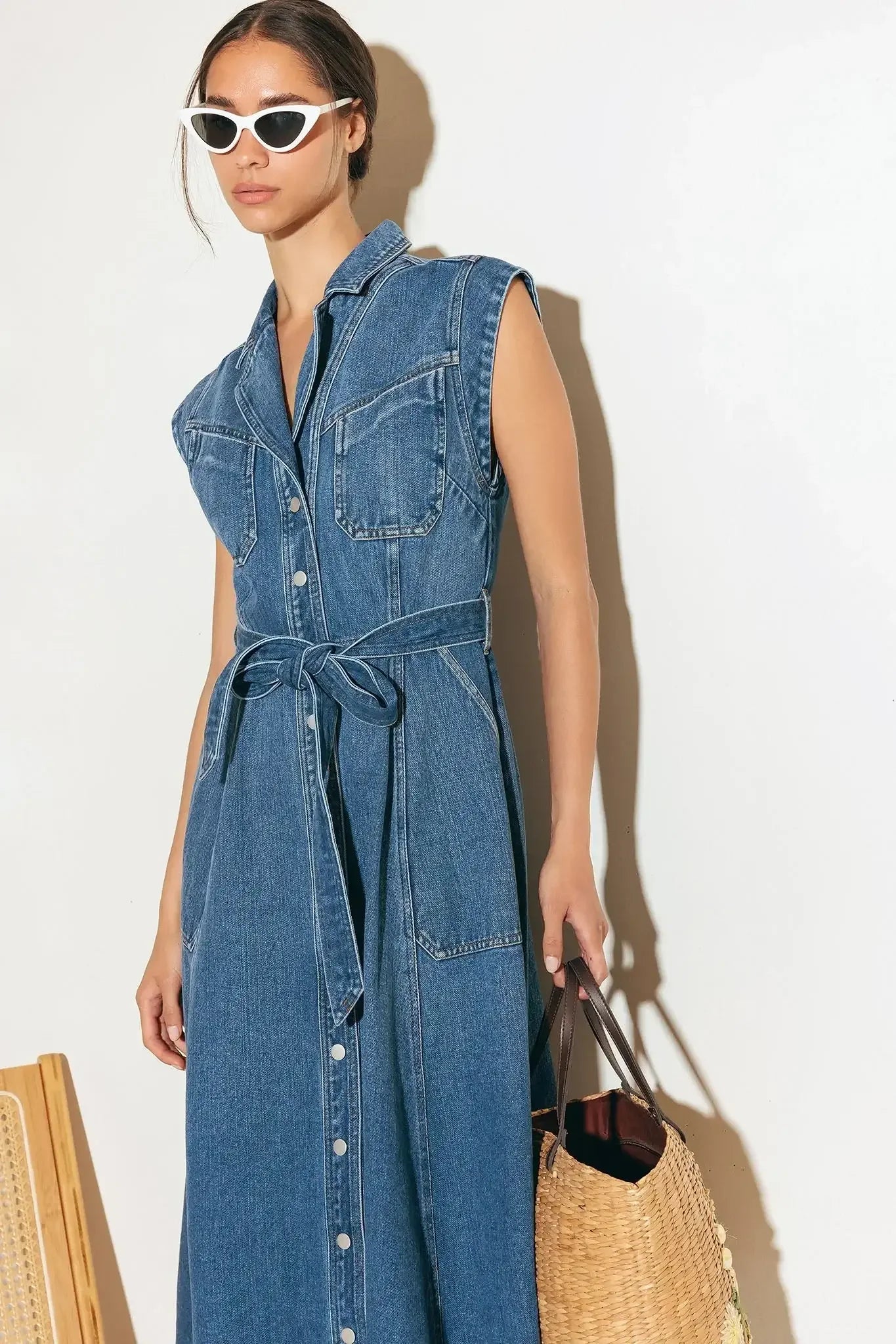 Ellery Washed Denim Midi Shirt Dress