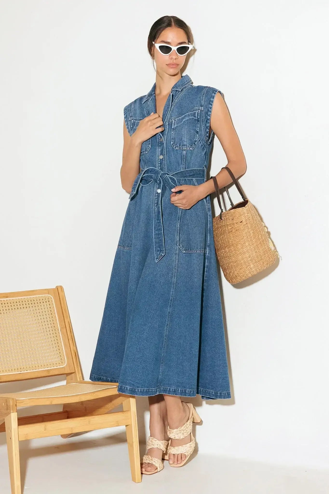 Ellery Washed Denim Midi Shirt Dress