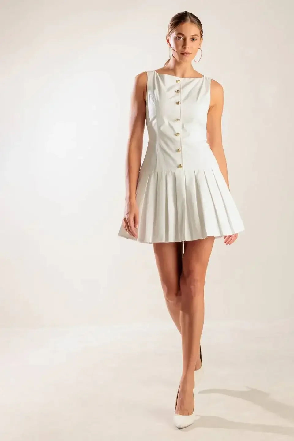 NO COMPARISONS PLEATED SKIRT MINI DRESS - WHITE