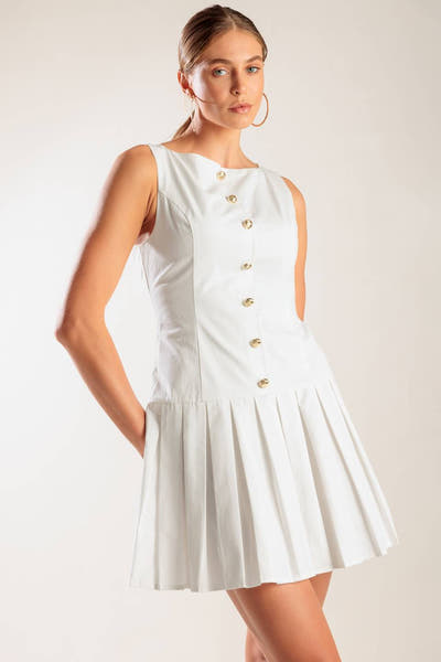 NO COMPARISONS PLEATED SKIRT MINI DRESS - WHITE- FINAL SALE