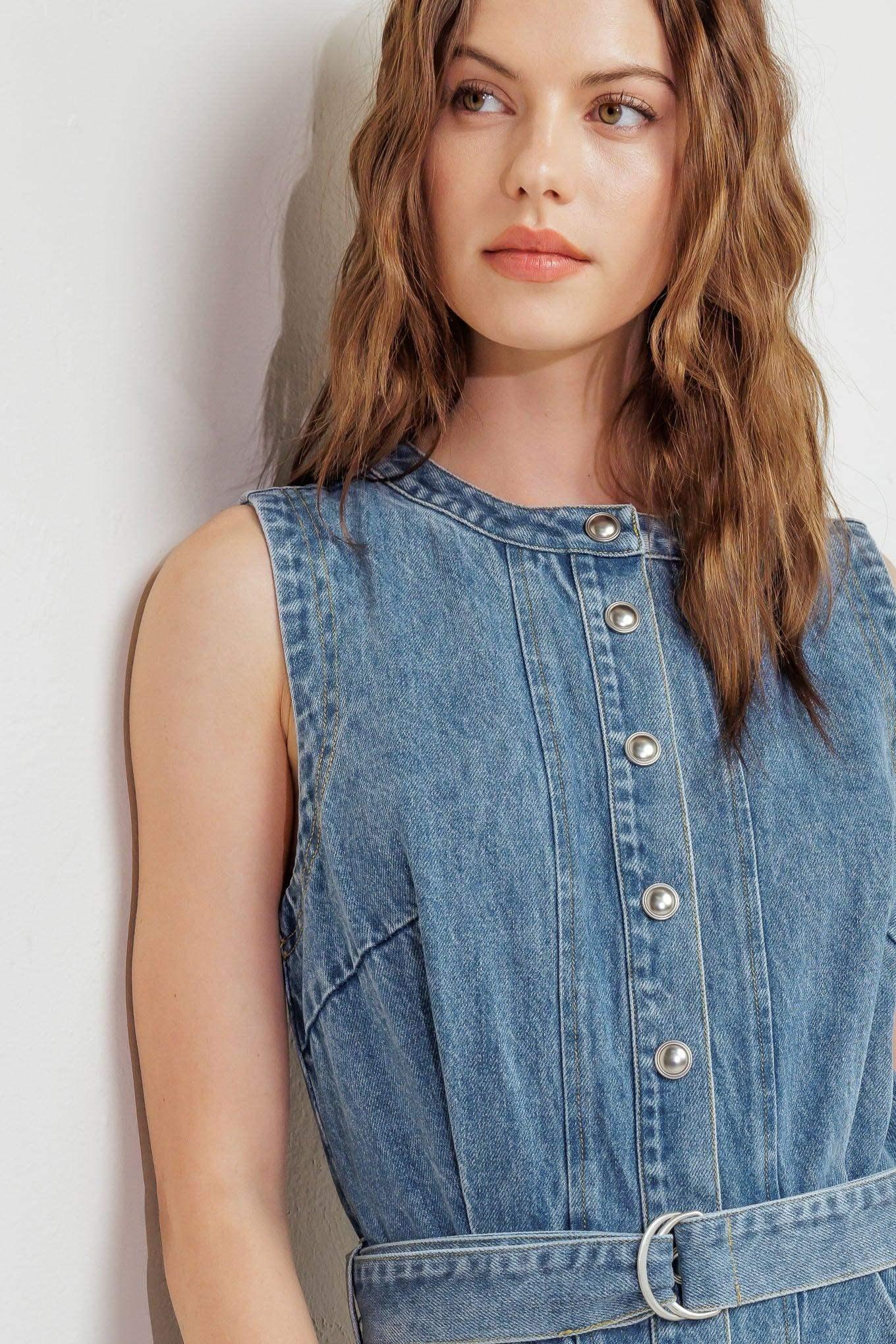 MIDNIGHT RODEO DENIM MIDI DRESS